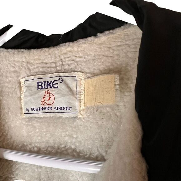 Vintage Bike brand black nylon snap up windbreaker cream faux fur lined collared - Picture 2 of 11